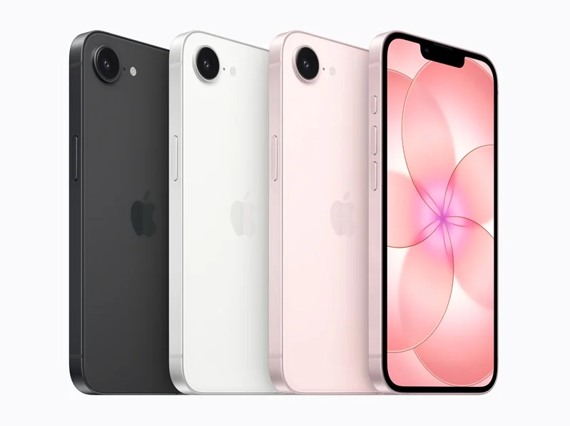 Apple lança iPhone 17e: mais desempenho, mesmo preço base Apple iPhone 17e nas cores preto, branco e rosa suave com câmara de 48MP