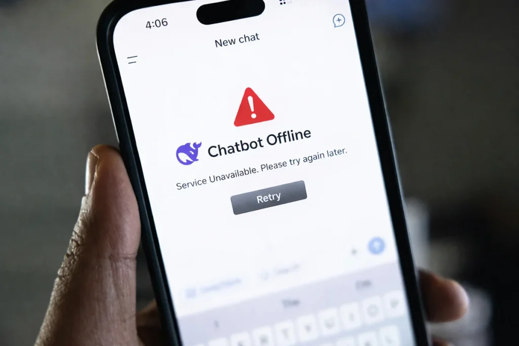 DeepSeek sofre falha de sete horas na China Smartphone mostra chatbot da DeepSeek indisponível durante falha prolongada na China